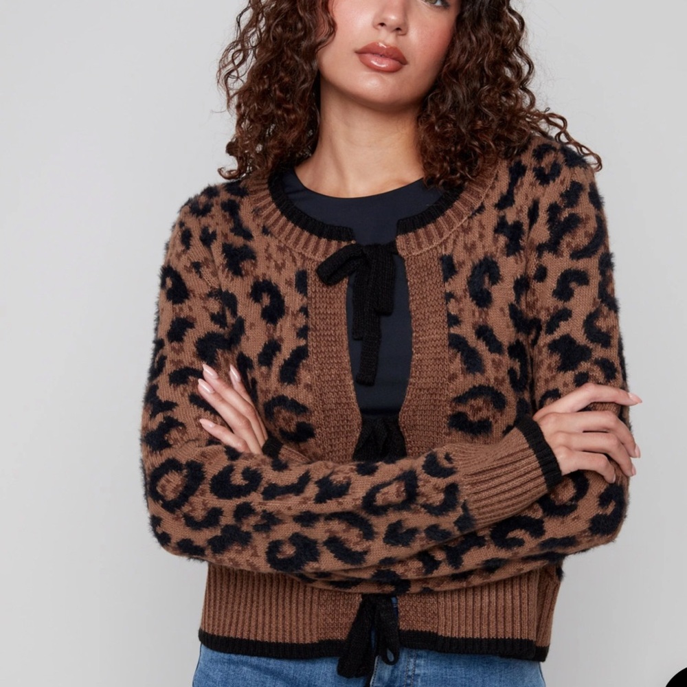 Charlie B Bow Tie Animal Print Cardigan